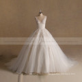 Gorgeous New Style V Neck Applique Lace Puff Ball Gown Wedding Dress Big Long Train